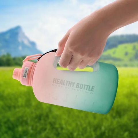 Portable Water Bottle With Straw Time Marker Sports Water Pink Green