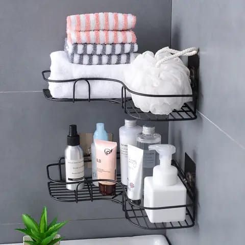 Metallic corner triangular bathroom/kitchen organizer. 