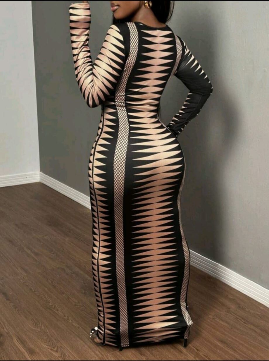 SXY Fall Ladies' Round Neck Long Sleeve Printed Bodycon Dress