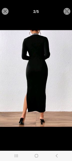 Raffinéa Rhinestone Decor Slit Design Slim Sexy Bodycon Dress For Women Maxi Women Outfit.