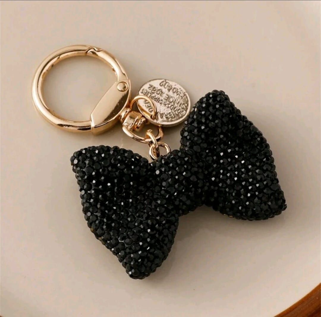 New Arrival Black Rhinestone Bow Detail Purse Charms Creative Gold Spring Loop Metal Access.