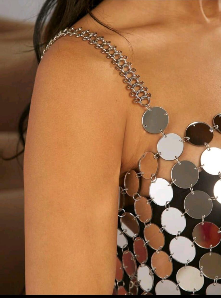 Short Mirrored,chain   Dress