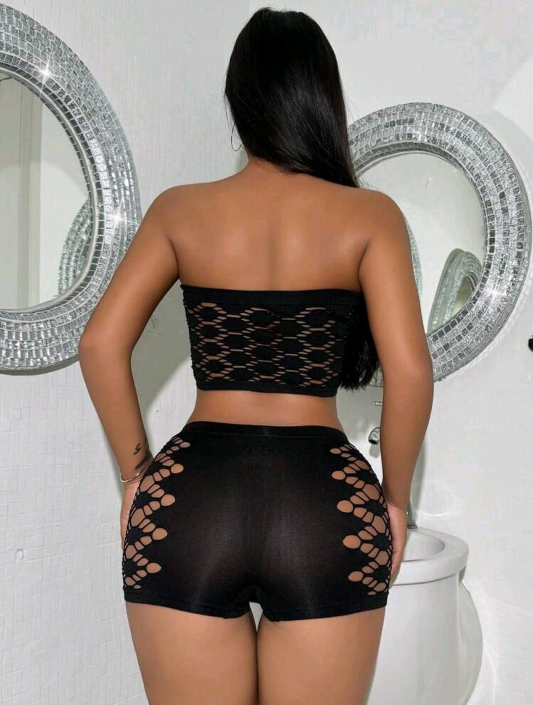 Ladies' Hollow Out Style Strapless Bralette And Boxer Briefs Underwear Set