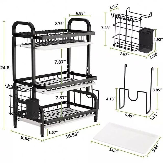 3 layer full dish rack with cutlery holder & Chop Board Holder