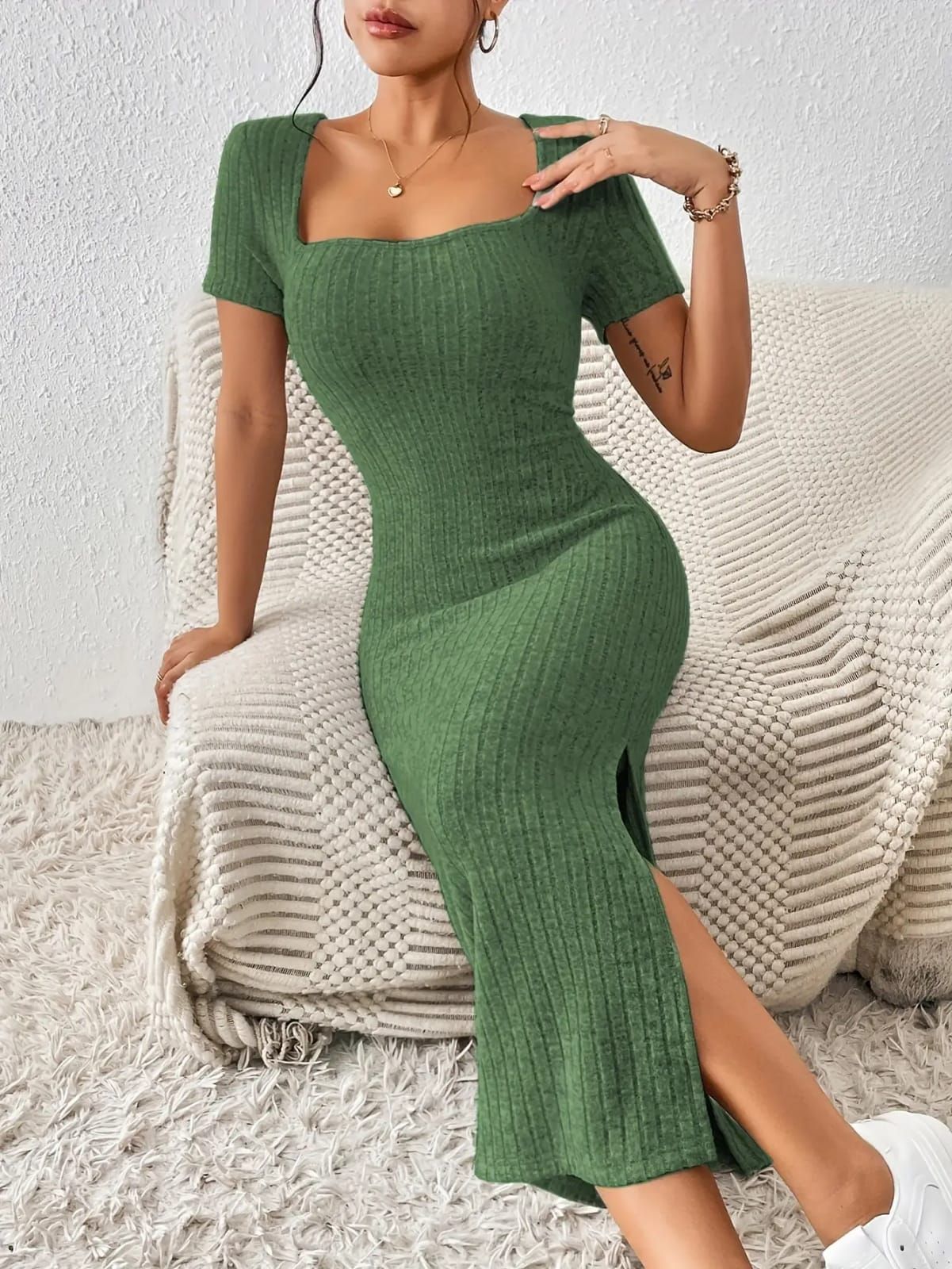 Sweater Dress ,green,high Quality