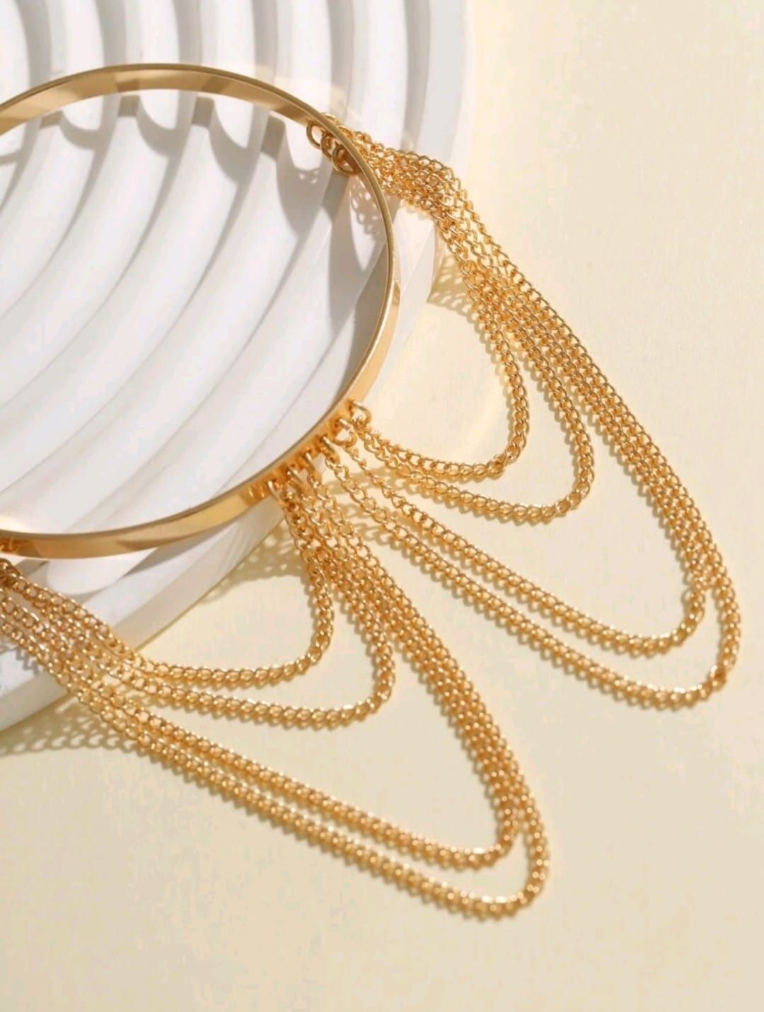 1pc Vintage Gold Open Arm Bracelet For Women, Rectangle Cane Charm & Tassel Design, Party New Access
