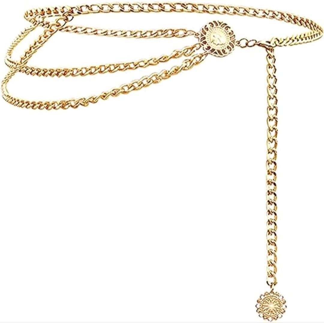 Multilayer Gold plated Metal Waist Chain Dress Belt Women Belt Chain Sunflower Waist Chain Belt