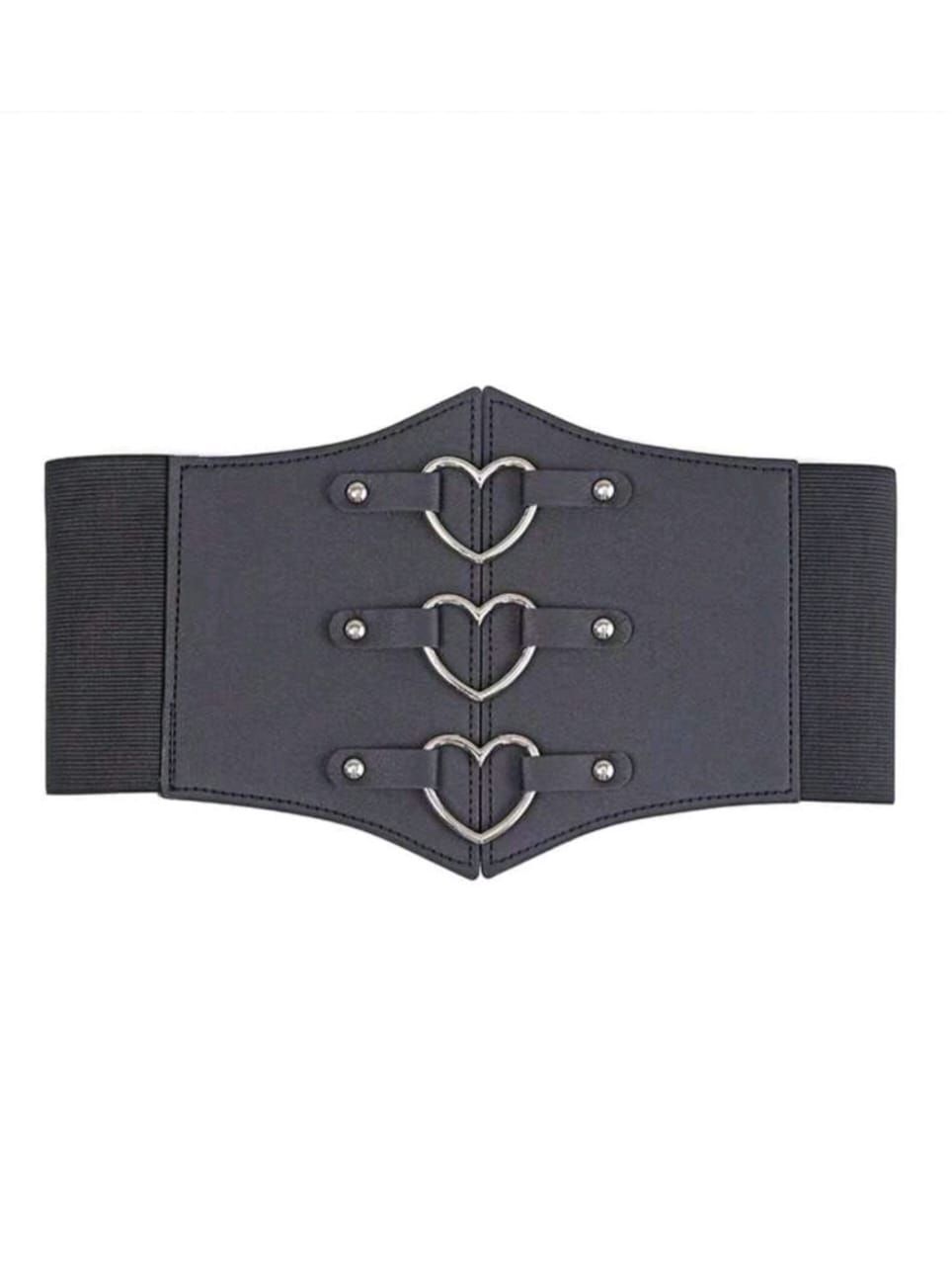 1pc Women Triple Heart Buckle PU Leather Dress Coat, Elastic Waist Cincher, Fashionable For Everyday