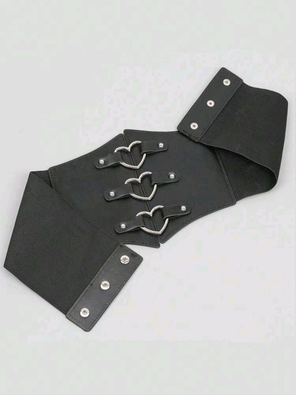 1pc Women Triple Heart Buckle PU Leather Dress Coat, Elastic Waist Cincher, Fashionable For Everyday