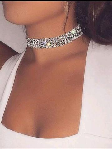 Silver 5 Layer Choker With Stones