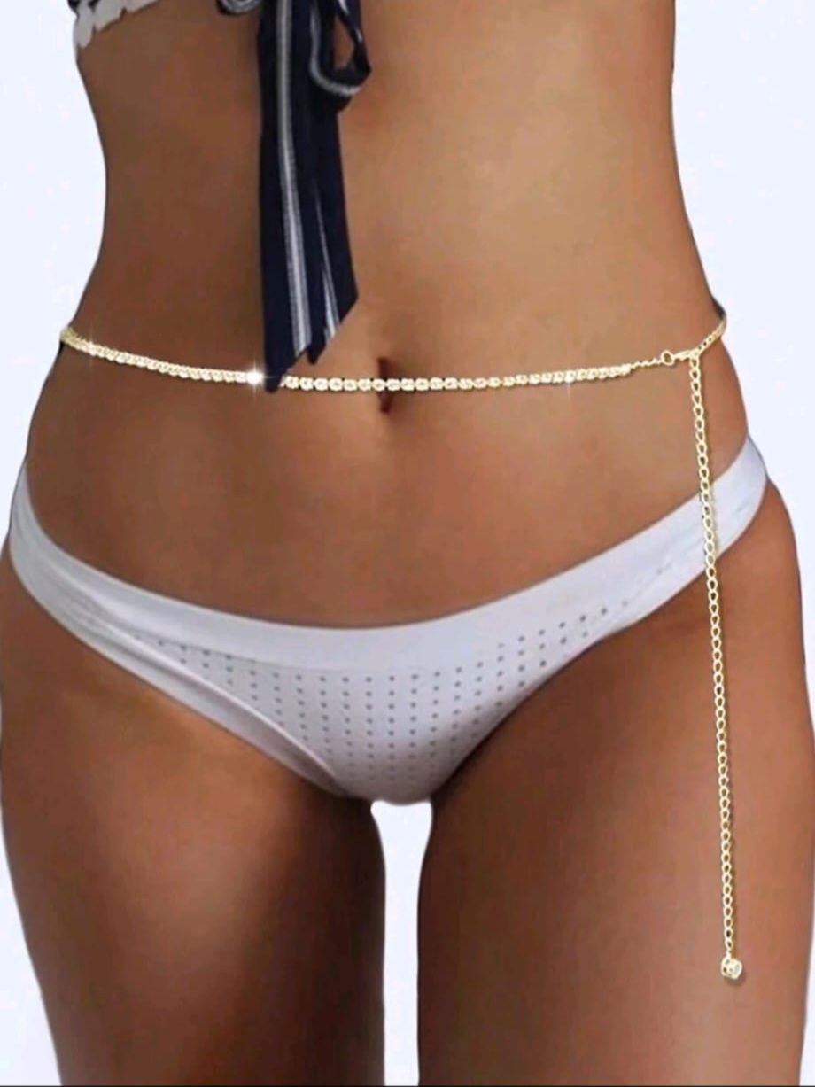 Gold Belly Chain With Stone Decorations 