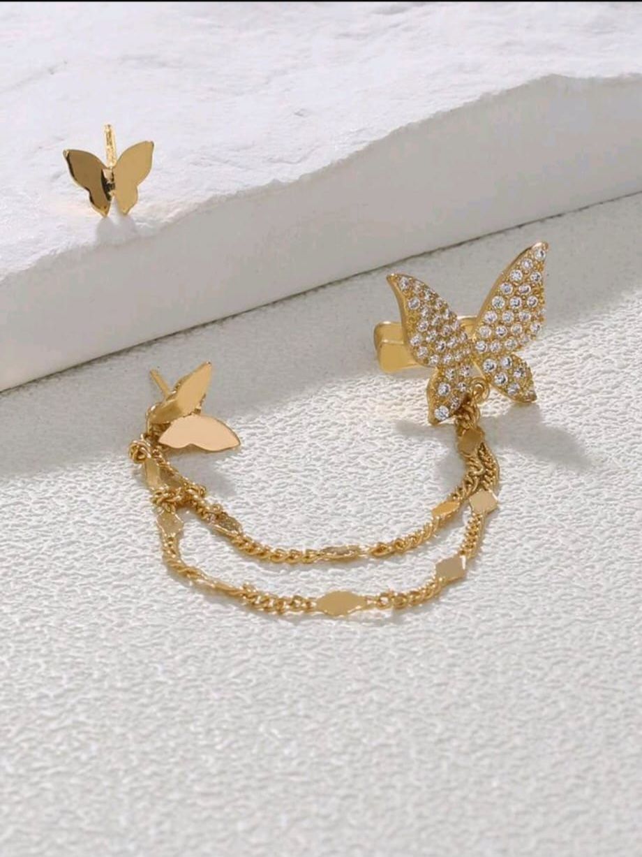 Gold Butterfly Pendant Earrings