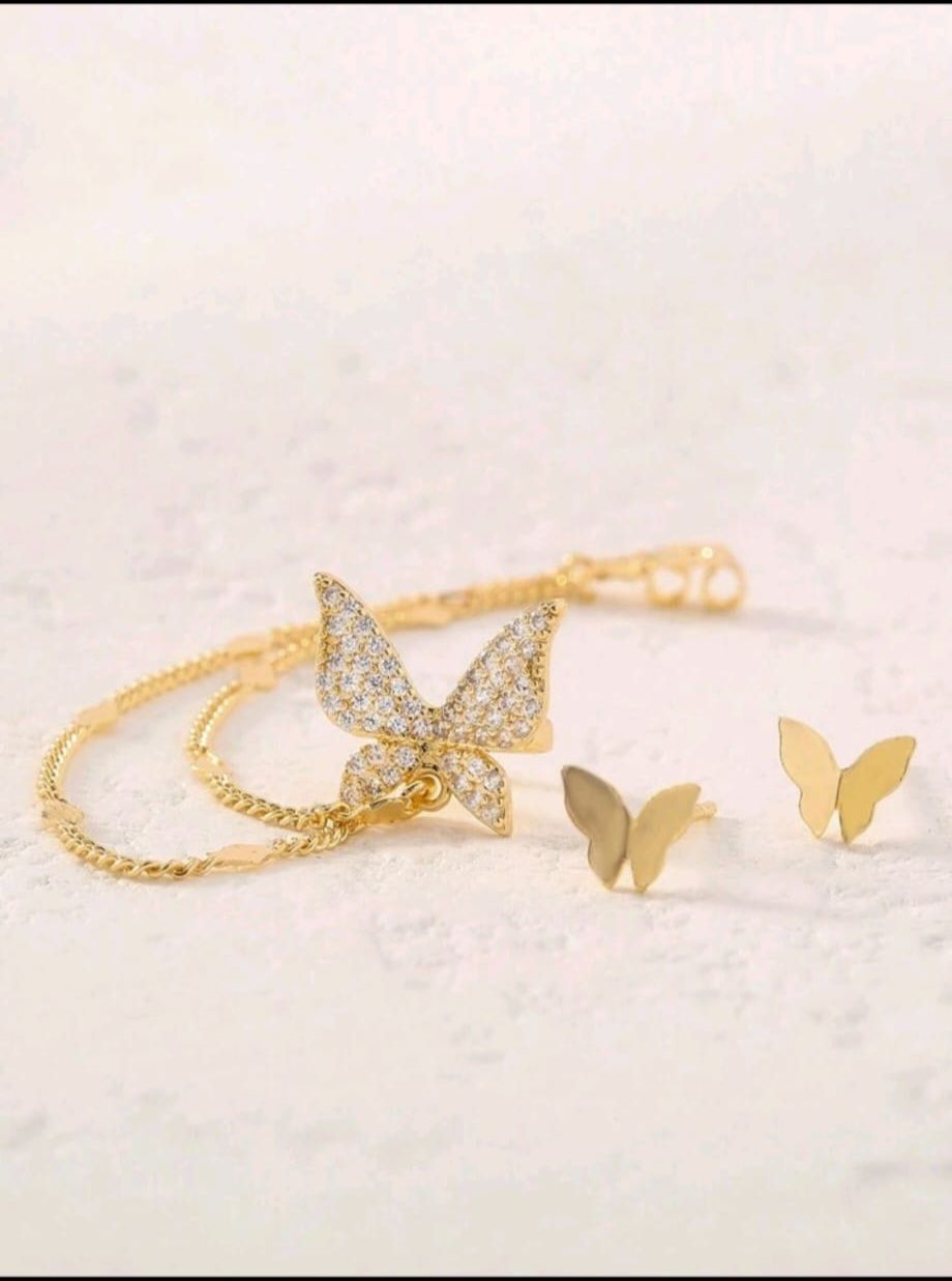 Gold Butterfly Pendant Earrings