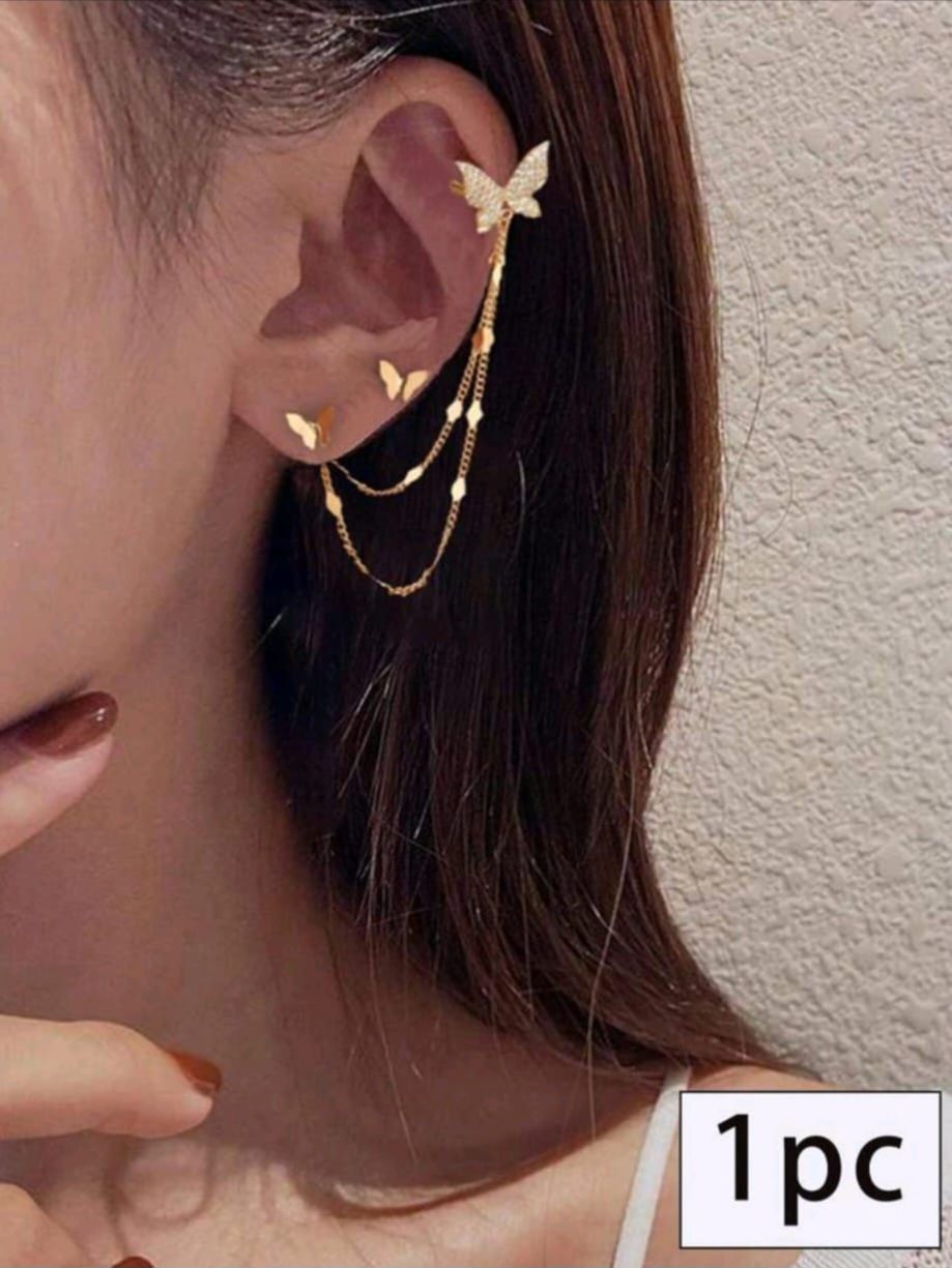 Gold Butterfly Pendant Earrings