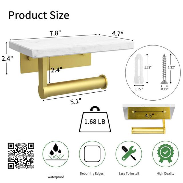 Toilet Paper Holder with Shelf Wall Mounted Toilet Tissue Roll Holder for Bathroom