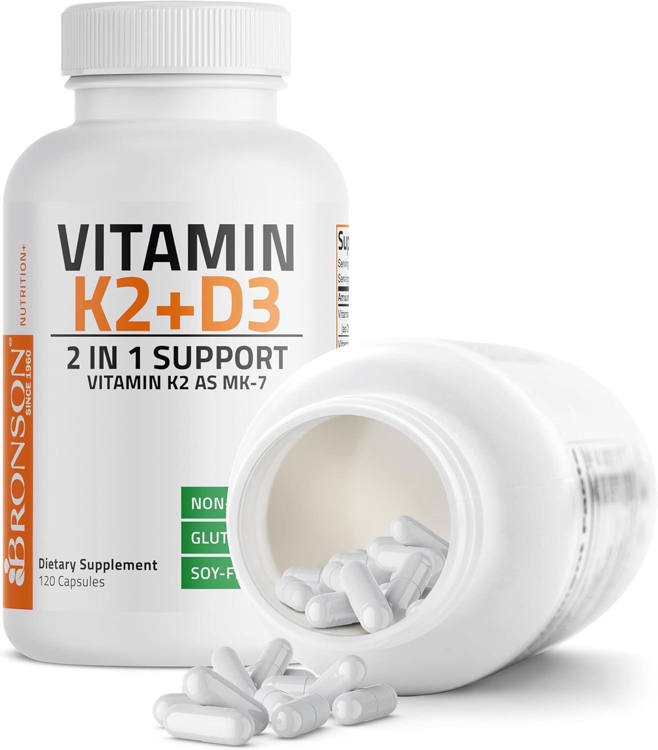 Bronson Vitamin K2 (MK7) with D3 Supplement Non-GMO Formula 5000 IU Vitamin D3 & 90 mcg K2 MK-7 Easy