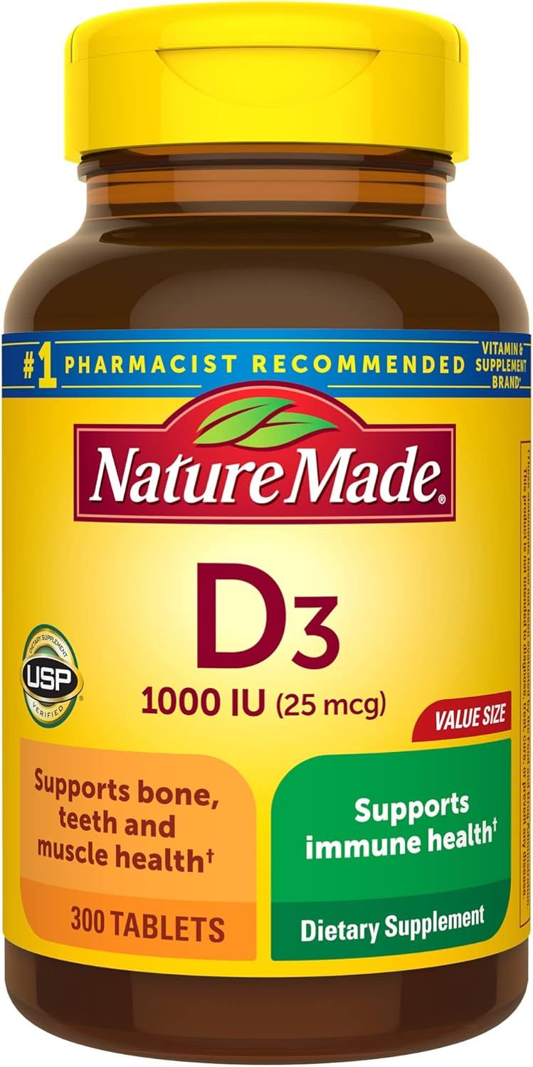 Nature Made Vitamin D3 1000 IU (25 mcg), Dietary Supplement for Bone, Teeth, Muscle & Immune Health