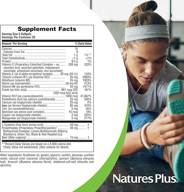 NaturesPlus Hema-Plex Iron - 60 Fast-Acting Softgels - 85 mg Iron + Vitamin C & Bioflavonoids for He