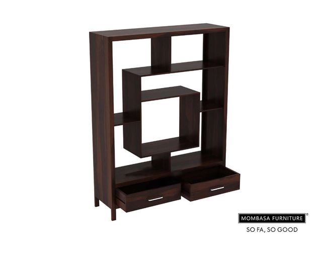 wood display Unit With Open Storage And Drawers