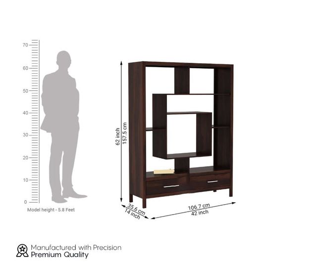 wood display Unit With Open Storage And Drawers