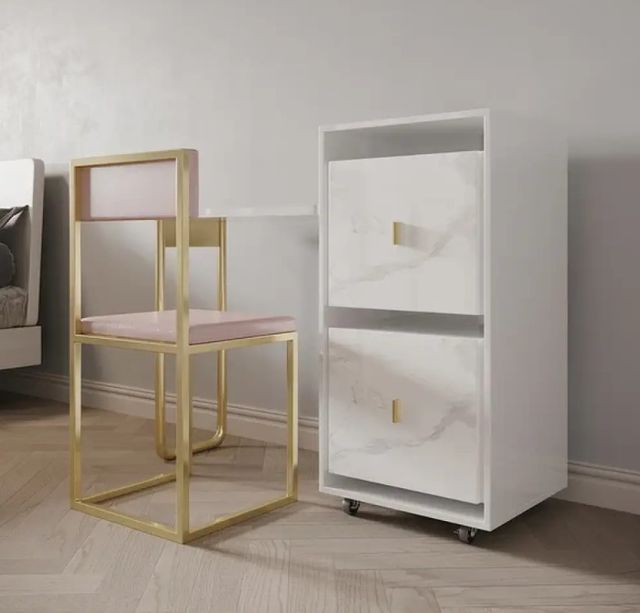 Modern Folding Desk White Extendable Writing Desk with Cabinet & Chair 