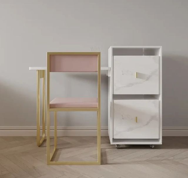 Modern Folding Desk White Extendable Writing Desk with Cabinet & Chair 