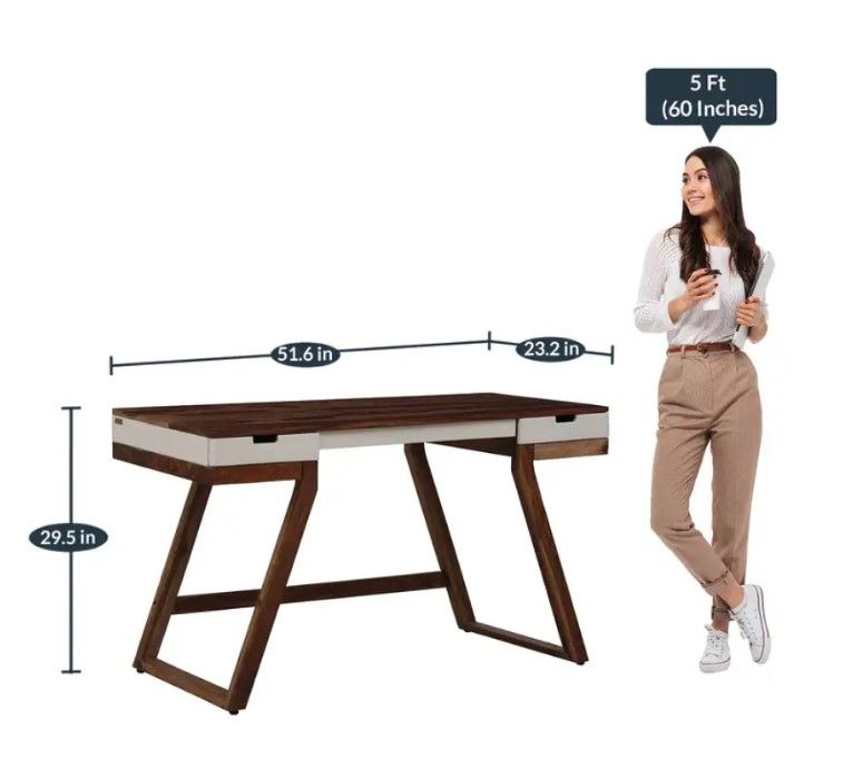 Futura Solid Wood Study Table in White on Rustic Teak Finish