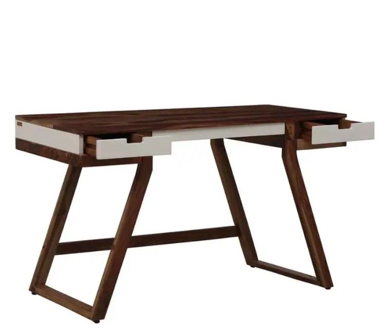 Futura Solid Wood Study Table in White on Rustic Teak Finish