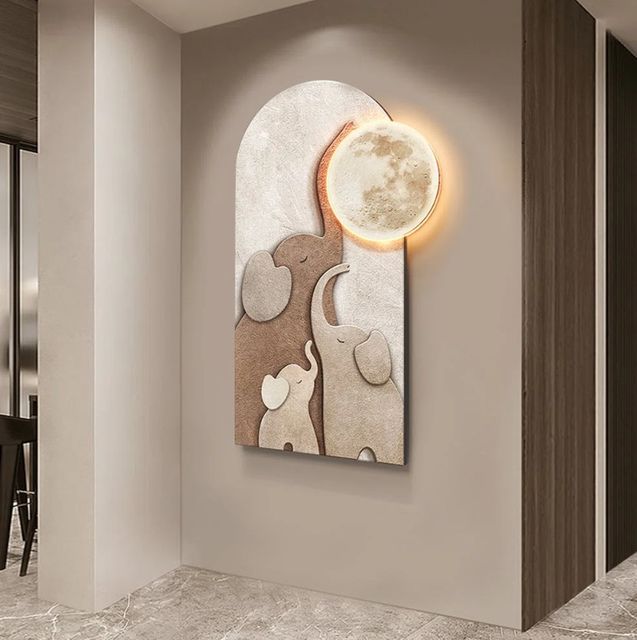 Arched LED 3D Acrylic Elephant Moon Wall Sculpture Art Decor Living Room Bedroom