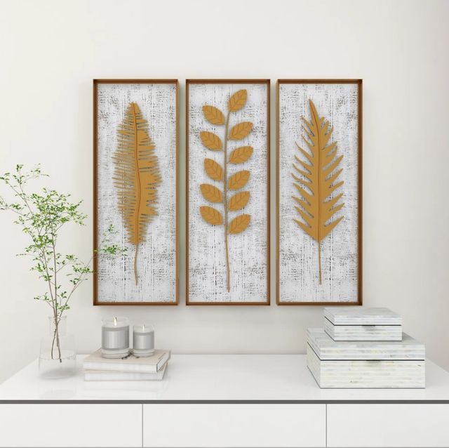  Framed 3D Leaf Home Wall Decor with Distressed Wood