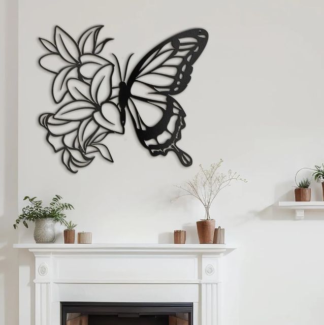 Butterfly Black Gold Minimalist Modern Abstract Wall Accent Sculpture Hanging Decoration Metal Wall