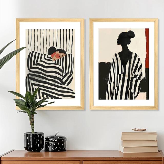 Striped Femme Wall Art With Frame - Set Of Two