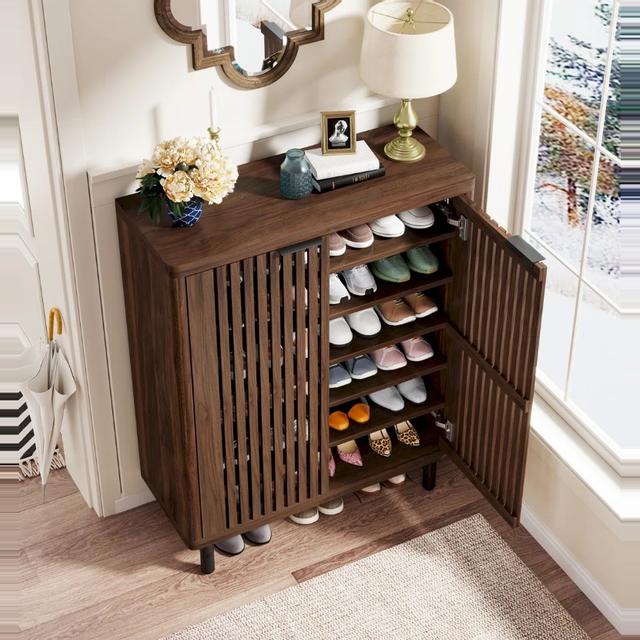 24 Pair Shoe Storage Cabinet with 2 Shutter Doors