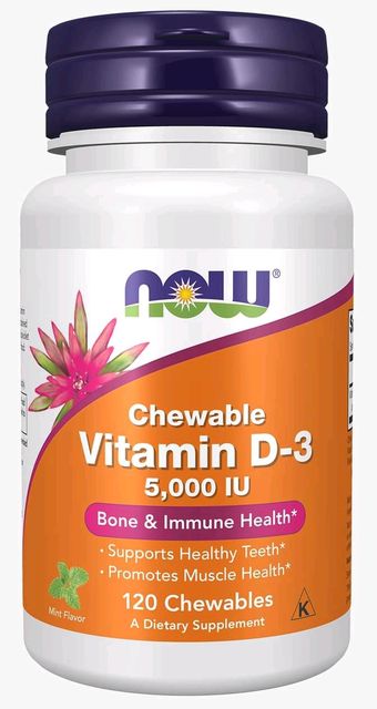 NOW VITAMIN D3 5000IU CHEWABLE CAPSULES 120'S