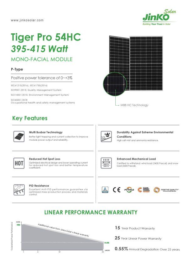 400W Jinko Tiger Mono Solar Panel