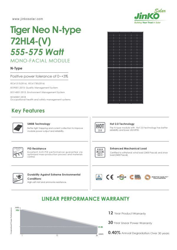 560W Jinko Tiger Neo Mono Panel