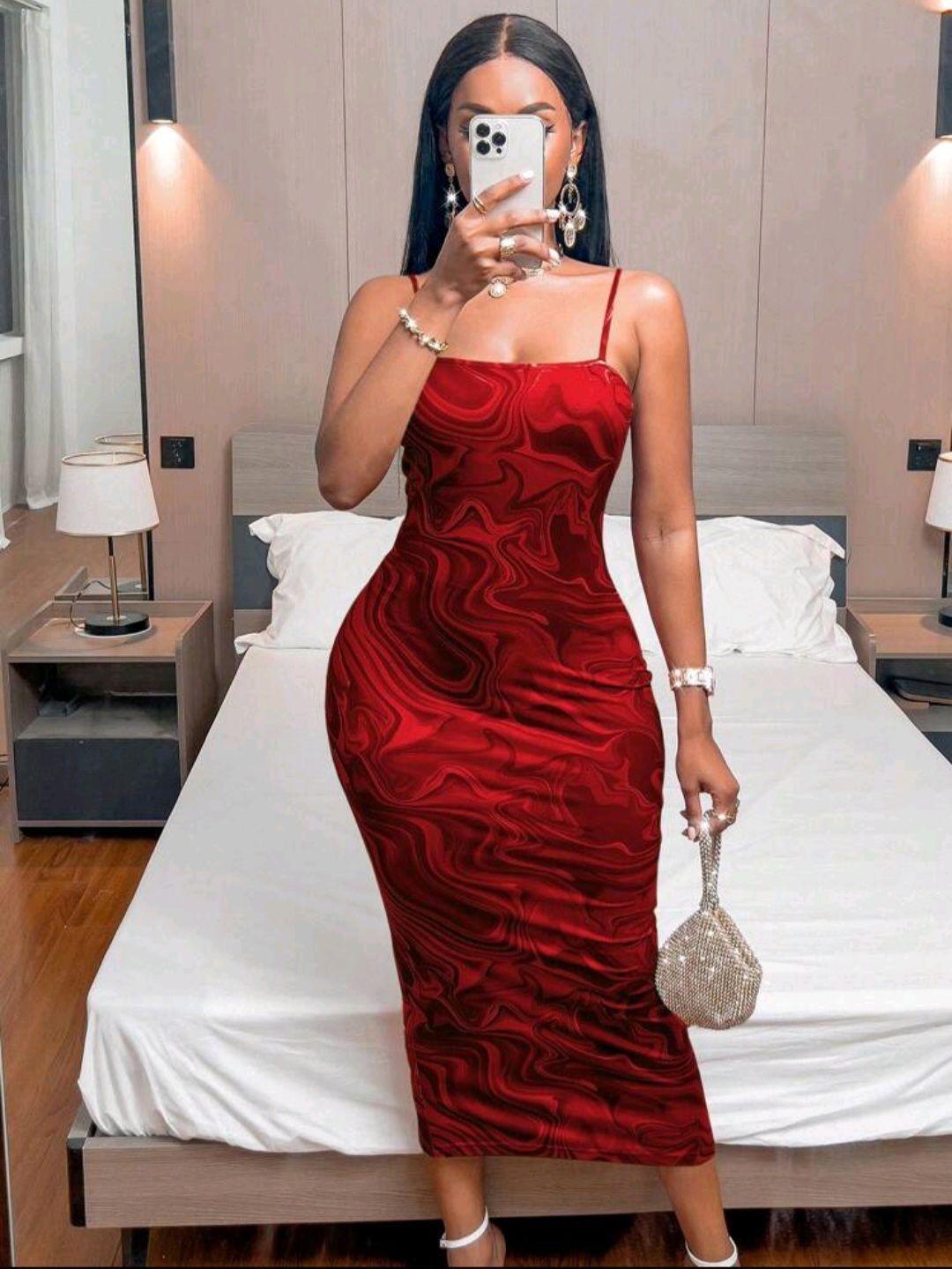 Slayr Marble Print Cami Bodycon Dress For New Year Clothes Maxi Women Outfit