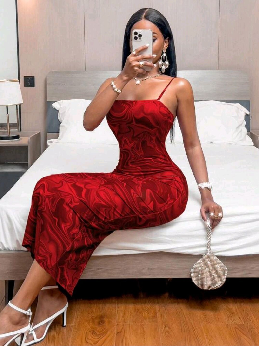 Slayr Marble Print Cami Bodycon Dress For New Year Clothes Maxi Women Outfit