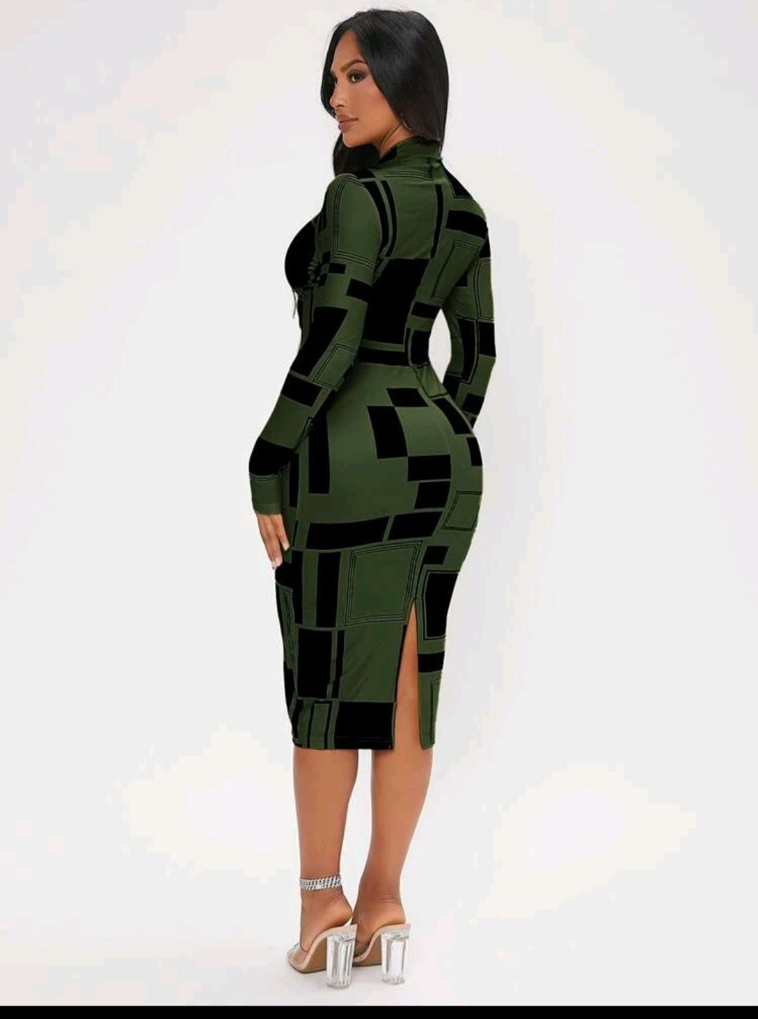 SXY Geometrical Print Mock Neck Bodycon Dress